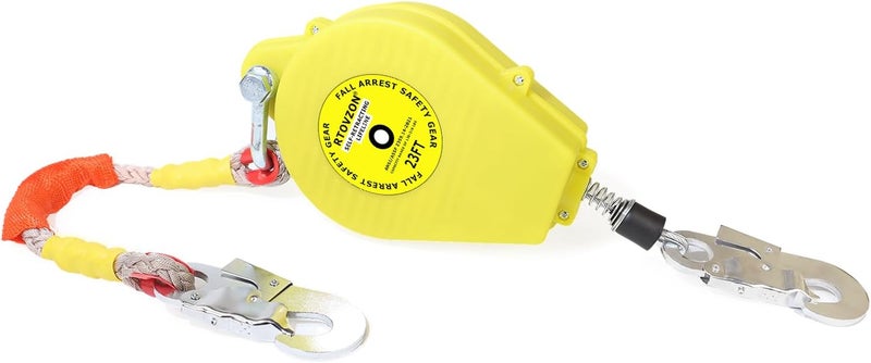 RTOVZON 23FT Self Retracting Lifeline, Fall Arrest Fall Protection Dual Alloy Steel Hook Steel Wire Rope Heavy Duty Retractable Lanyard, Roofing Lifeline, SRL, Safety Lanyard - Image 1